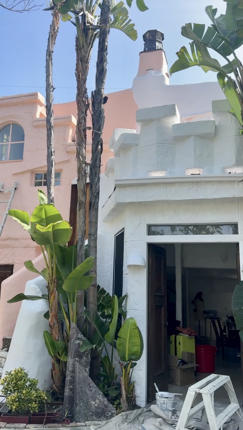 A sneak peek of Julia’s Sycamore property, with its pink and white buildings